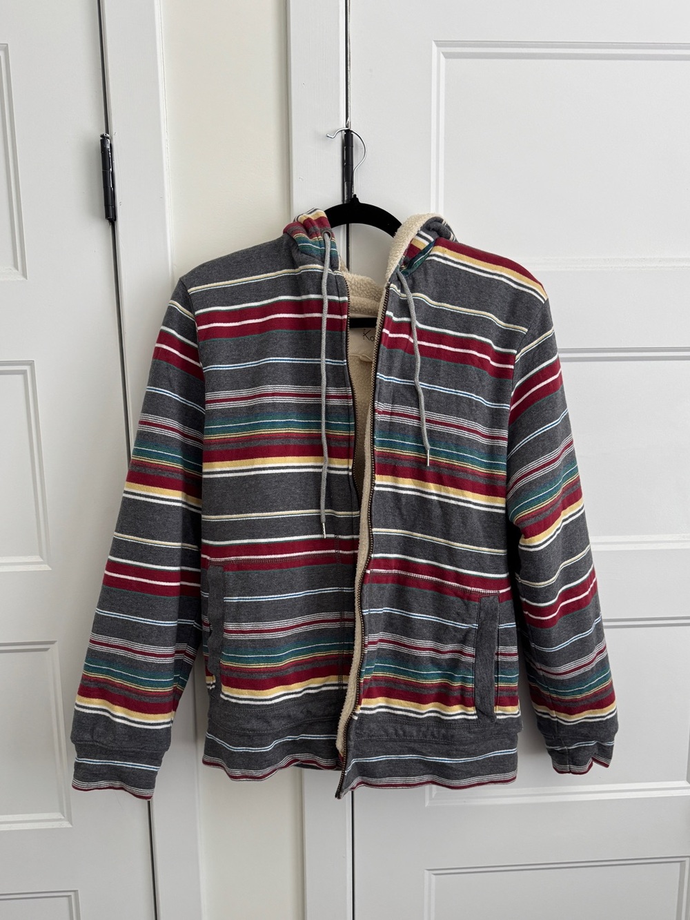Urban Outfitters Koto Fleece Lined Striped Unisex Zip Up Hoodie